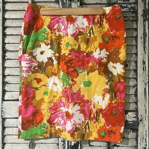 Talbots Lined Cotton Skirt Size 8 Vintage Floral Print